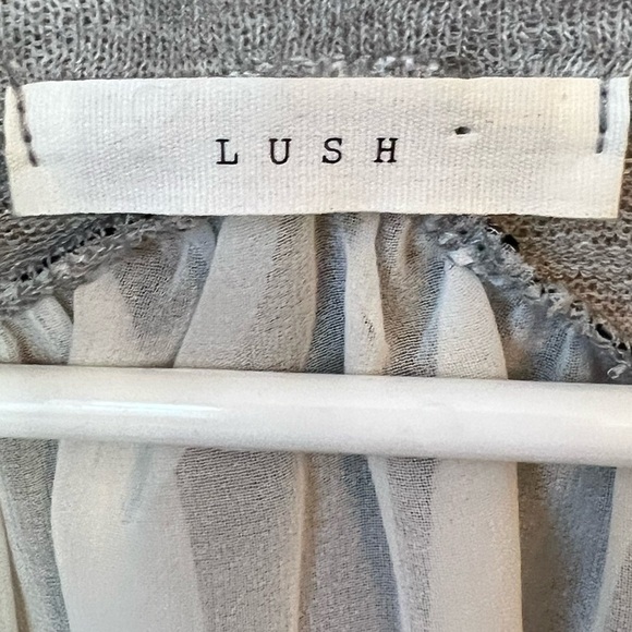LUSH Womens Grey Sweater with Sheer back and Lace trim Size Large Business - Picture 2 of 5